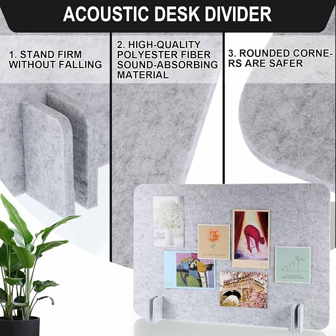 Fabbay 1 Pcs Acoustic Freestanding Desk Divider Desk Partition 16 x 24 Inch Table Freestanding Privacy Panel Visual Distraction and Noise Reducing for Office Classroom (Sliver Gray)