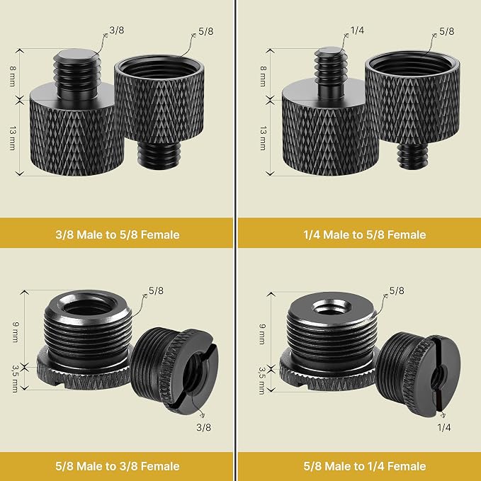 IXTECH Mic Stand Adapter Set 8 pieces Metal Microphone Stand Screw Thread Adapter 5/8 Female to 3/8 Male 3/8 Female to 5/8 Male 5/8 Female to 1/4 Male 1/4 Female to 5/8 Male Tripod Adapter ADP02 Black