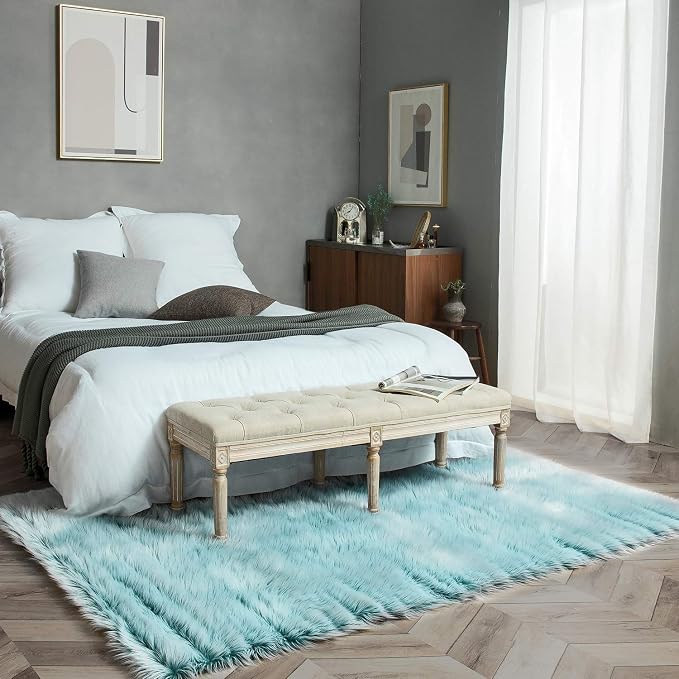 Ashler Faux Fur Rug, Fluffy Shaggy Area Rug Ultra Soft 5 x 7 Feet Rectangle Fur Frosted Bottom Spring Green Fuzzy Rug Machine Washable, Nursery Decor Throw Rugs for Bedroom, Living Room