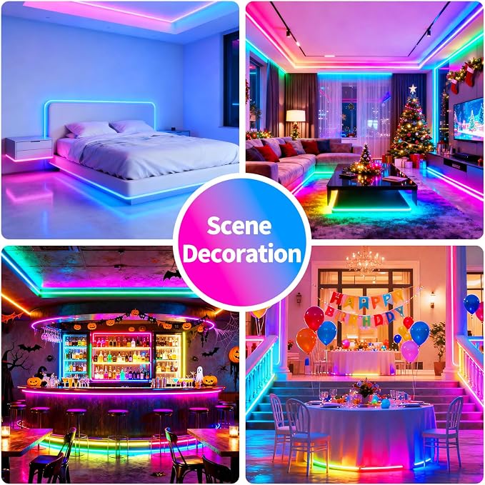 LED Strip Lights,RGB Music Sync Color Changing Led Lights with Smart App Control Remote & Remote Control for Room, Part Essential,Sense of Atmosphere Decoration(50FT-2 Rolls of 25ft)