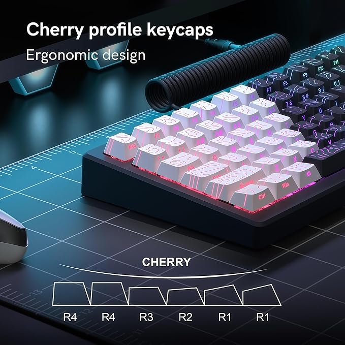 dagaladoo Double Shot PBT keycap Set,White and Black Topographic Keyboard keycaps 60 75 100 Percent,Shine Through Custom keycap Lines Backlit,Cherry Profile Key caps for US Layout Mechanical Keyboard