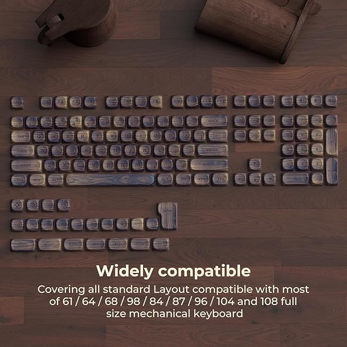 OHY XVX Wood Keycaps,MOA PBT Keycaps Dye-Sublimation 130 pcs Keycap Set for Mechanical Keyboard 61/64/75/84/87/104/108 Layout with Key Puller, Walnut Textures