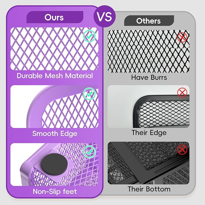 Mesh Pen Organizer for Desk, 13 Compartments with Drawer， Purple | Metal mesh pencil holder and desk organizer with tilted slots for easy access to stationery at home, school or office