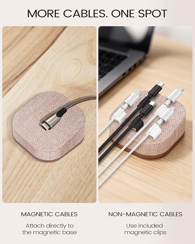 Magnetic Cord Holder, Cable Organizer with 5 Magnetic Clips for Desk & Nightstand Cable Management, Practical Charging Accessory for Home, Office & Gift Giving