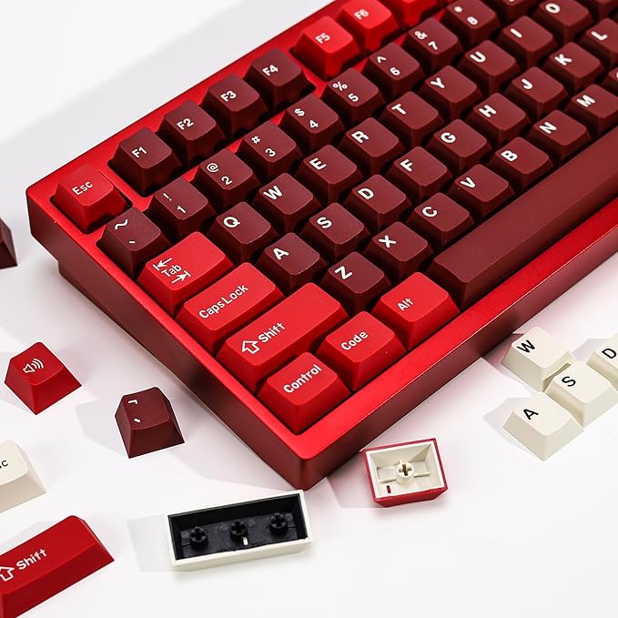 Jamon PBT Double Shot Keycap Set,174 Keys Red Custom Key Cap Keycaps 70 Percent Cherry Profile Keycaps for 61/64/68/84/87/100/104/108 Mechanical Keyboard