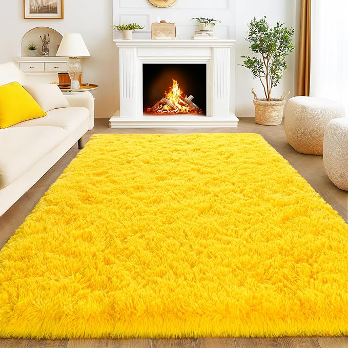 Area Rugs for Living Room 6x9, Ultra Fluffy Rug Fuzzy Shag Shaggy Carpets for Bedroom, Modern Non-Slip Indoor Soft Plush Furry Rug for Boy Girls Room Dorm Home Decor, Yellow