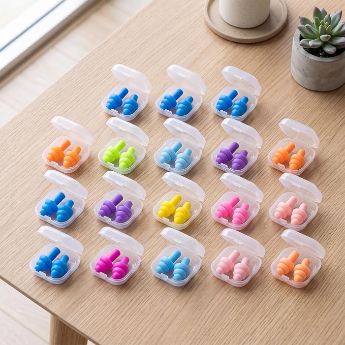 24 Pairs Multicolor Ear Plugs Bulk NRR 29dB Reusable Silicone Ear Plugs with Plastic Cases Soft Foam Plug for Sleeping Noise Cancelling Concerts Shooting Swimming Noise Reduction