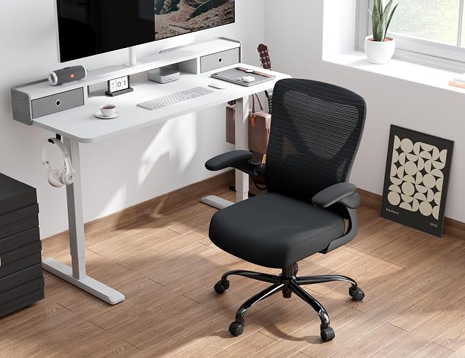 Office Chair: 330LBS Mesh Ergonomic Desk Chair Comfy with 3D Lumbar& Swivel | Ergalithic Computer Chair-Executive Task Chairs with Flip-up Arms Home Office Desk Chairs Gaming Chair for Adults(Full Black)