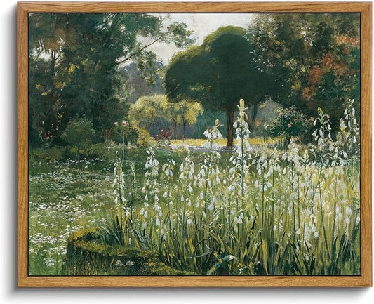 OIQArtOIQ Vintage Framed Wall Art Garden Landscape Canvas Art Prints Rustic Farmhouse Scenery Pictures Wall Decor Modern Cottagecore Paintings Artwork For Bedroom Bathroom Office Living Room