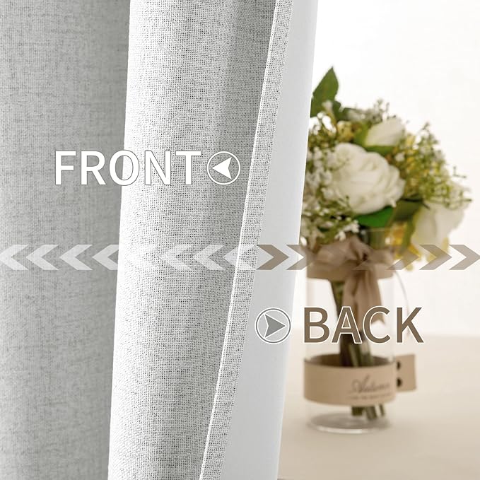 MIULEE Linen Textured Curtains for Bedroom Solid 100% Blackout Thermal Insulated Heathered White Grommet Room Darkening Curtains & Drapes Luxury Decor for Living Room 52 x 54 Inch (2 Panels)