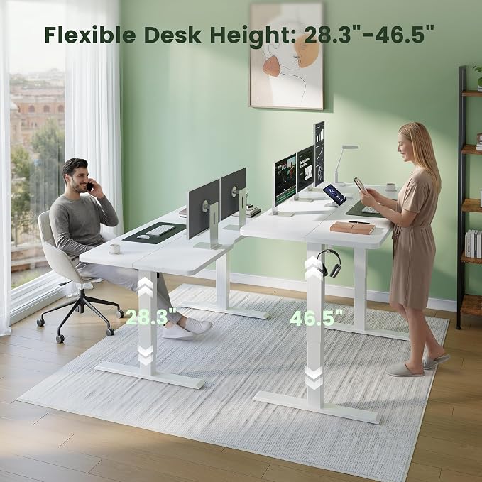 CubiCubi Standing Desk, 48 x 24 Inches Electric Height Adjustable Computer Desk, Sit Stand up Home Office Desk with Memory Presets, White