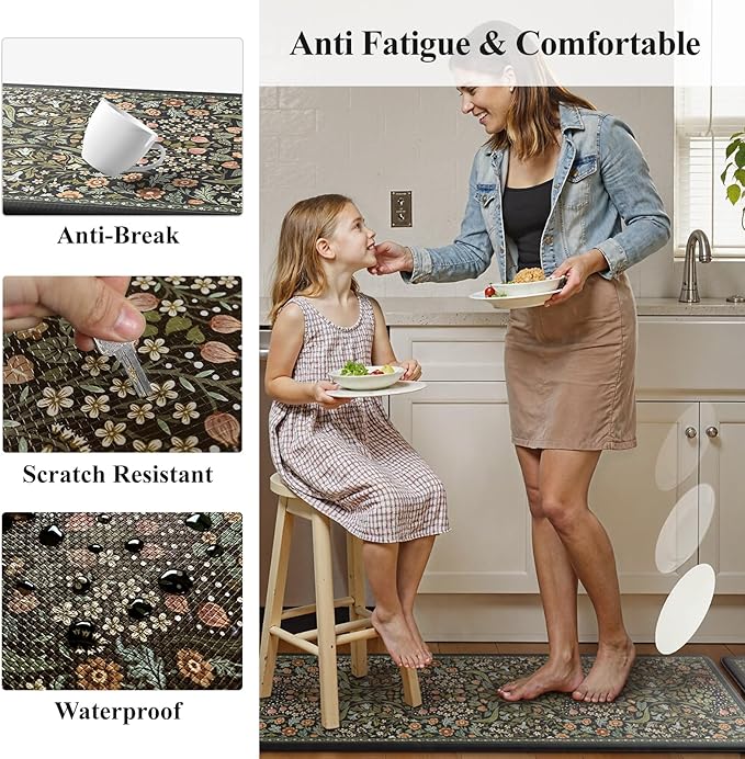 Collive Kitchen Mats Cushioned Anti Fatigue, Non Slip Waterproof Kitchen Floor Mat Black Sink Rug, Modern Comfort Desk Standing Rugs for Bedroom, Office, Laundry, 24''x59''