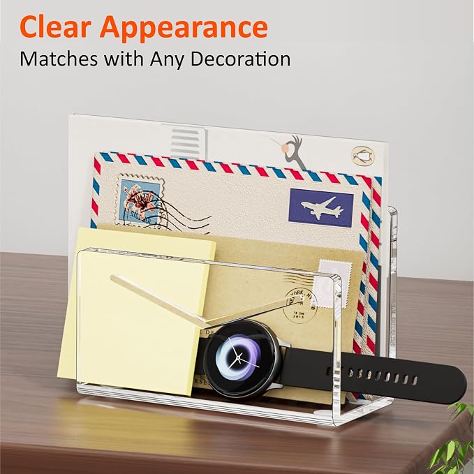 FUCDTEFC Acrylic Mail Holder, Clear Acrylic File Letter Organizer, Vertical Envelope Mail Holder for Desk, Lightweight Countertop Bill Holding Sorter Letter Invoice Stand for Home Office School | Vertical, Envelope, Lightweight, Countertop, Bill Holdin...