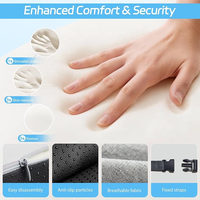 Truck Driver Seat Cushion, Memory Foam L-Shaped Ergonomic Cushion for Office Chairs, Comfort & Support for Long Sitting