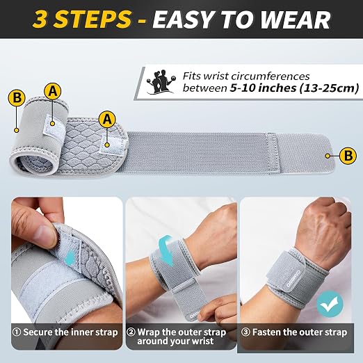 CAMBIVO Wrist Brace 2 Pack, Adjustable Compression Wrist Support for Carpal Tunnel, Tendonitis Pain Relief, Wrist Wraps for Weightlifting, Gym Fitness, Sleeping Night Support, Men Women