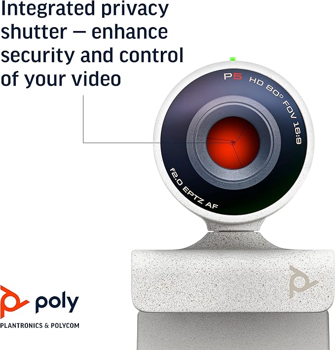 Poly Studio P5 Professional 1080p Webcam with Microphone 4x Zoom USB Webcam for PC Zoom Microsoft Teams Google Meet Windows Mac Laptop Computer Camera Web Privacy Shutter, 1-year HP Warranty (Renewed)
