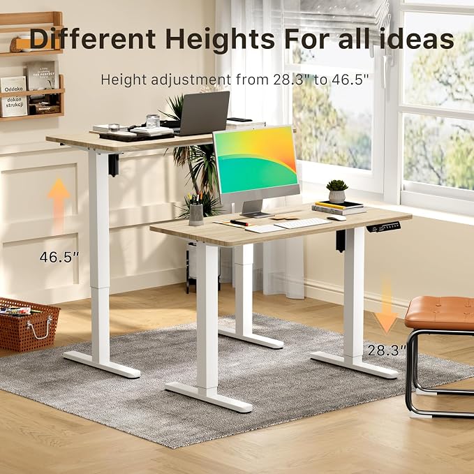 JOY worker Small Electric Sit Stand Desk, 40" Whole Piece Height Adjustable | 40" x 20" Light Walnut Compact Standing Desk with Memory Controller, Narrow Computer Workstation for Home Office Walking Pad