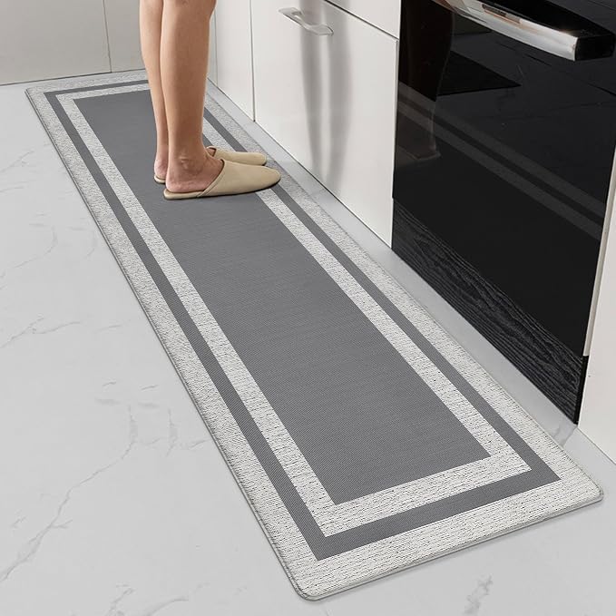 Kitchen Mats Cushioned Anti Fatigue Kitchen Mats for Floor Waterproof Non-Skid Ergonomic Comfort Memory Foam Rugs Kitchen Runner Rug for Kitchen, Home, Office, Sink, Stove 17.3"x59" Grey