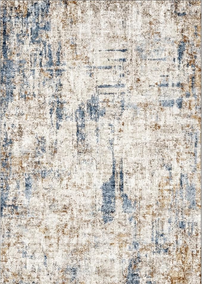 Carpet Runners for Hallway 12ft - Long Kitchen Rug Hall Floor Runners Non-Slip Washable, Modern Abstract Neutral Low Pile for Entryway Bedroom Living Room (3x12 Blue Brown)