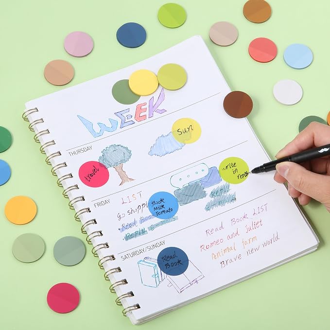 Mr. Pen- Round Transparent Sticky Notes, 1.1” Diameter, 28 Pads | 1120 Sheets, Colorful, Water-Resistant See-Through Sticky Notes Bulk & Fineliner, Smooth Writing