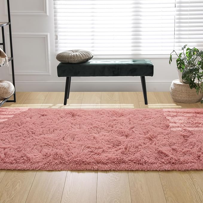 Tepook Soft Runner Rugs for Bedroom 2x6 ft with Rubber Backing, Blush Fluffy Rugs for Living Room, Shag Bedside Rug Fuzzy Plush Carpet for Room, Area Rug for Dorm Nursery Hallway Indoor Home Decor