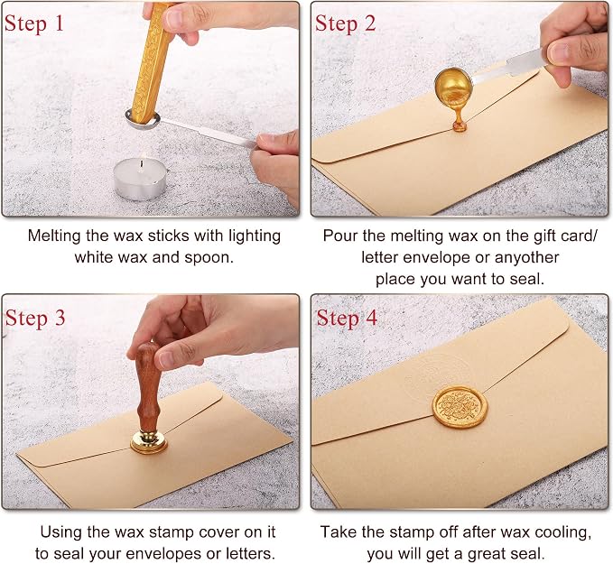 Yoption Retro Rose Bouquet Wax Seal Stamp with Sealing Wax Sticks Gift Box Set for Wedding, Party Invitations, Christmas, Mother's Day, Graduation