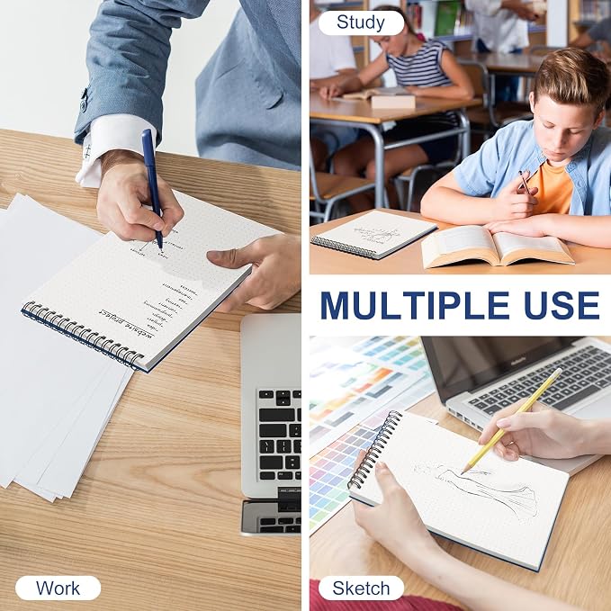 Engrowtic 2 Pcs Dot Grid Notebook Top Spiral Notebook A5 Size Bullet Dotted Paper Hardcover Dot Journal 8.3''x 5.8'' 140 Pages Spiral Notepads for Sketching Drawing Writing School Office (Dark Blue)