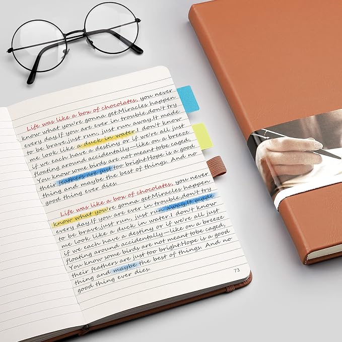 EMSHOI A5 College Ruled Notebook, 256 Numbered Pages 120GSM Ink-Proof Faux Leather Hardcover Lay-Flat Lined Journal for Work Office School Travel Writing, Small 5.75" x 8.38", Brown
