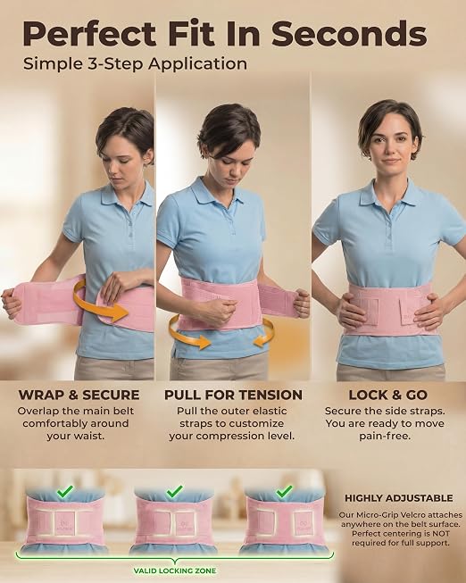 Sparthos Back Brace for Women & Men, Sciatica, Lower Back Pain - Pink-LG