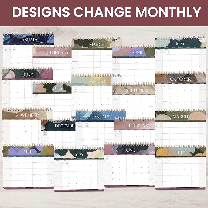 bloom daily planners 2026 Standing Flip Desk Calendar - 8” x 10” Monthly Organizer (January 2026 - July 2027) 19 Month Desktop Blotter - Paint Strokes