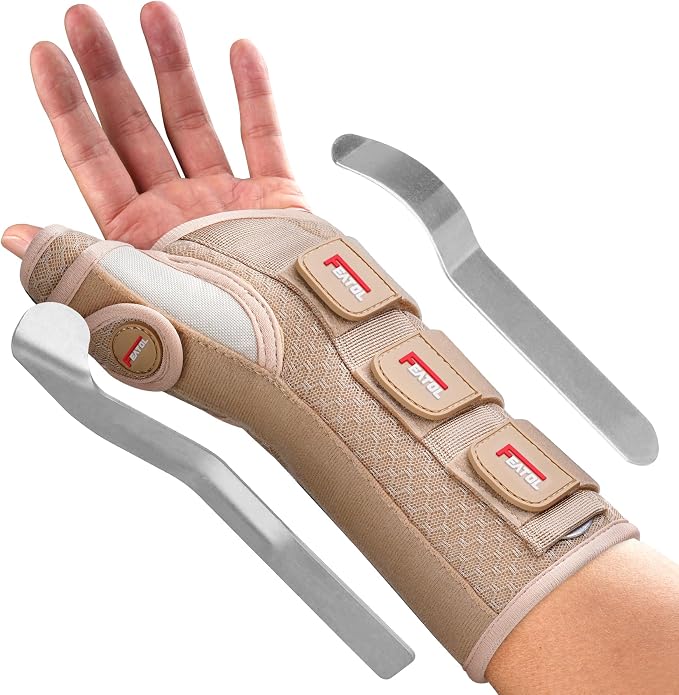 FEATOL Carpal Tunnel Wrist Brace Night Support, Thumb Spica Splint Left Hand for De Quervains Tenosynovitis, Tendonitis, Thumb Brace for Women Men, Beige, Large/XLarge