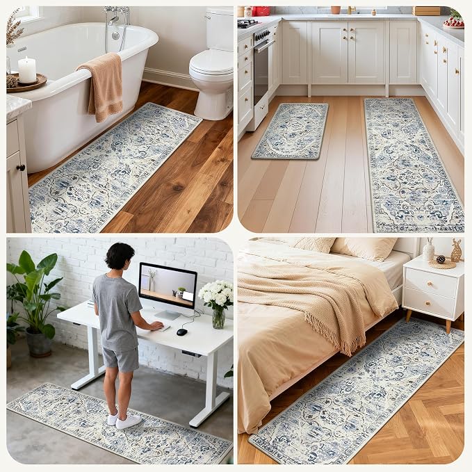 Ileading Anti Fatigue Kitchen Rugs Sets of 2 Cushioned Kitchen Mats for Floor Waterproof Kitchen Mat Set Non Slip Comfort Standing Mat for Kitchen, Office, Sink, Laundry
