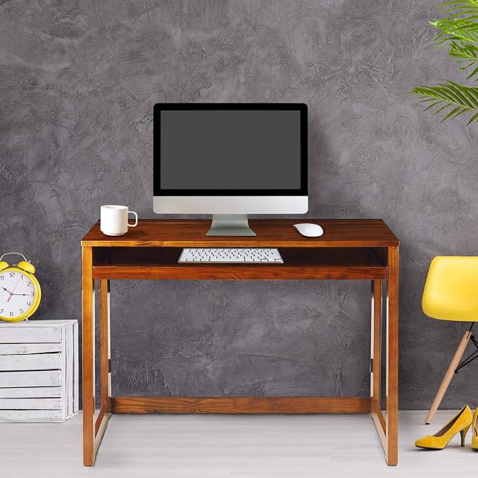 Folding Desk with Pull-Out & USB Port-Warm Brown