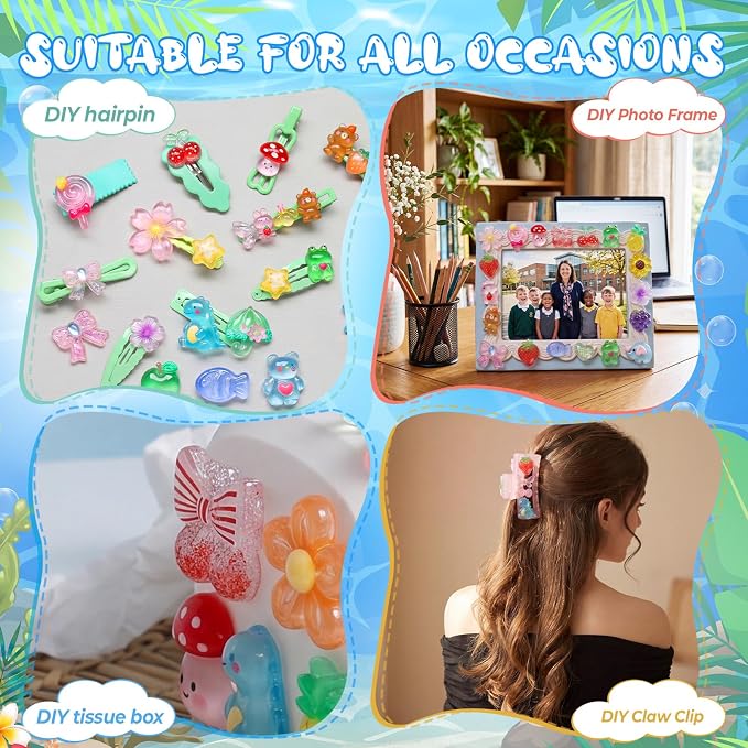 Giegxin 40 Pcs Colorful Slime Resin Charm Bear Peacock Flower Fruit Lollipop Flatback Cabochon Accessories Cute Embellishments Bulk for Jewelry Cellphone Case Scrapbooking Headband DIY Craft Making