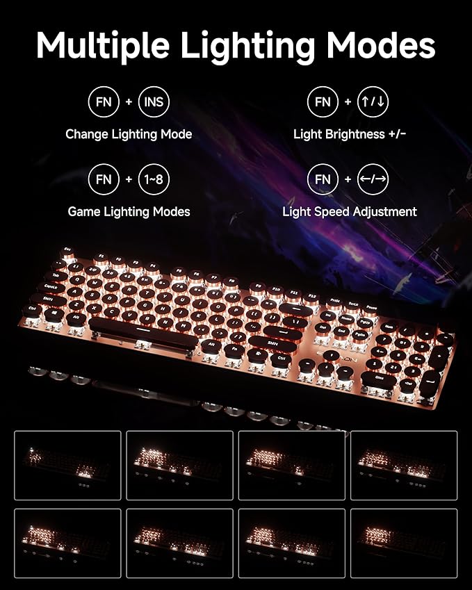 EWEADN Typewriter Style Mechanical Keyboard, Wired Typewriter Keyboard,104 Keys Retro Typewriter Keyboards, Media Control Knob, Wired Computer Keyboard Pink Switch for Windows/Mac/PC-Pink