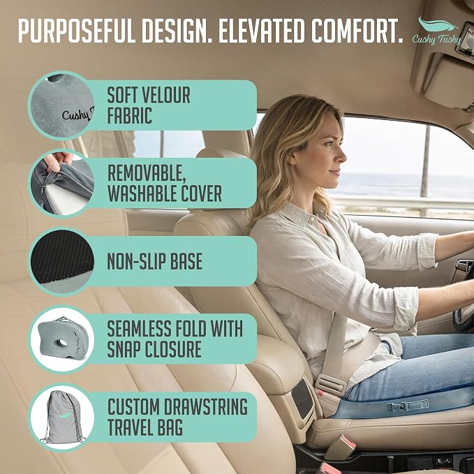 Cushy Tushy Seat Cushion | Premium Foldable Sit Bone Cushion for Pressure Relief, Hip, Hamstrings & Sciatica Comfort | Butt Pillow | Ergonomic Ischial Tuberosity Support for Home, Office & Driving