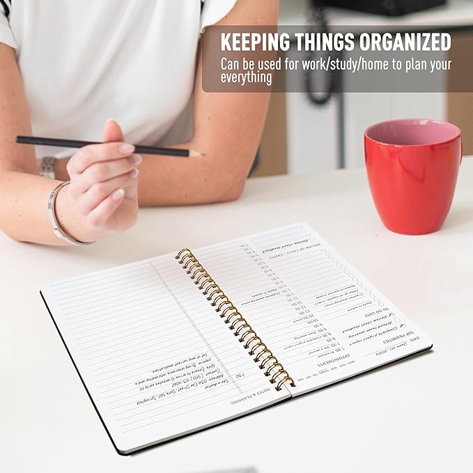 Daily Planner with Hourly Schedules - Undated To Do List Notebook for Work and Study, Spiral Bound, 5.5" x 8.5", Easily Manage Tasks and Appointments - Black