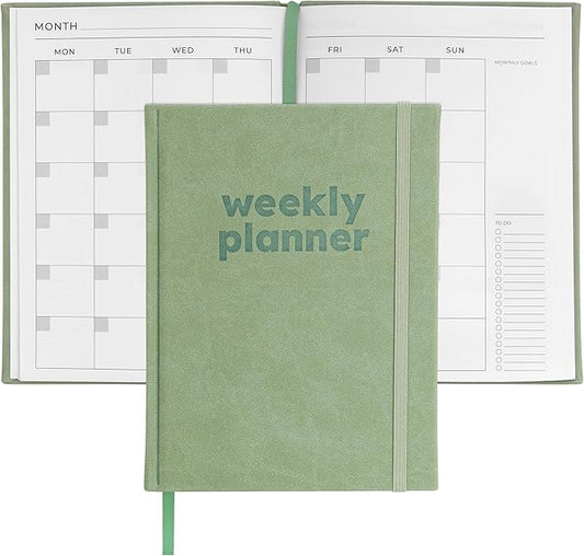 Rileys & Co Undated Daily Planner 8 x 6 in, Day Schedule Planner & Agenda Book, Journal with Goal & Habit Tracker, No Dates Dateless Annual Organizer for Work, School & Home - Green