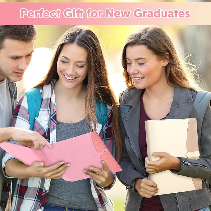 Eersida 2 Pcs 2 Pcs Padfolio 3 Ring Leather Binder Business Portfolio Folder A4/Letter Size Back to School for Organizer Documents Business Cards Conference Office Gifts for Men or Women (Pink,Beige)