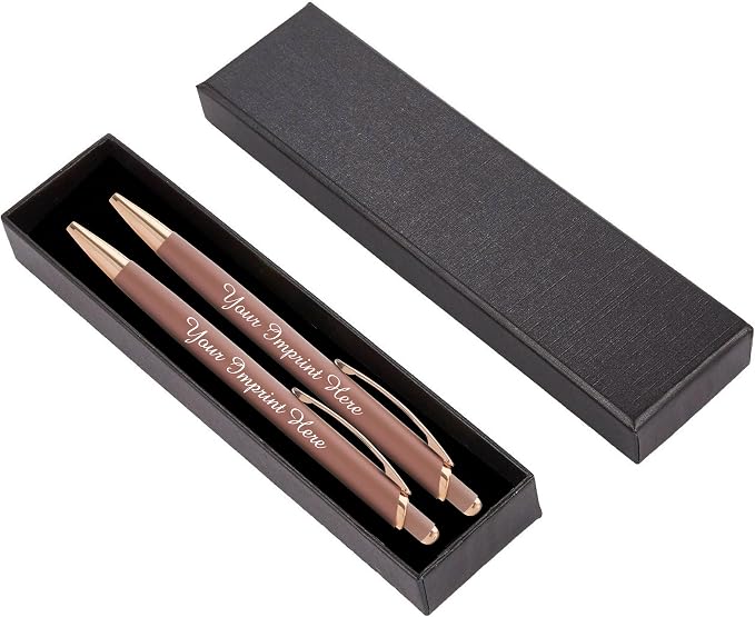 Custom Pens Gift Set - 2 Pack of Majestic Rose Gold Pens - Soft Touch Metal w/gift box - Luxury Ballpoint Pen Personalized Engraved with Name | Perfect for Him or Her (Rose - Rose)