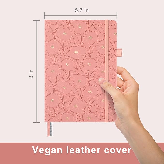 &And Per Se Dotted Journal Notebook, A5 Hardcover Aesthetic Dotted Notebook – 160 Pages 100gsm Thick Dot Grid Paper, 3 Sticker Sheets – Gift-Ready Journaling Kit for Women (Peach Pink)