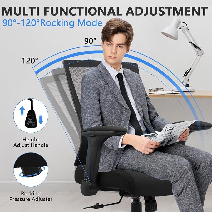 CLATINA Big and Tall Office Chair - Extra Wide Thick Seat, Heavy Duty High Back Executive Desk Chair with Adjustable Armrests, Ergonomic Mesh Computer Chair for Home Office Conference, 500LBS, 12 Pack