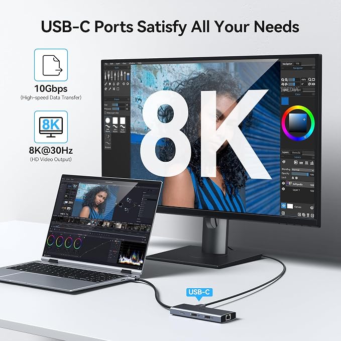 USB C Docking Station Dual Monitor HDMI Laptop Docking Station 3 Monitors | Docking Station with 3*8K USB C+2 HDMI,10G USB A/C ports,100W PD,Ethernet,USB C Hub Multiport Adapter for Windows Laptop