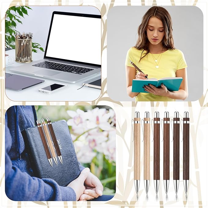 12 Pcs Bamboo Pens Employee Appreciation Gifts Engraving Wooden Ballpoint Pens Must Have for Writing Office Staff Coworkers(Stylish Color)
