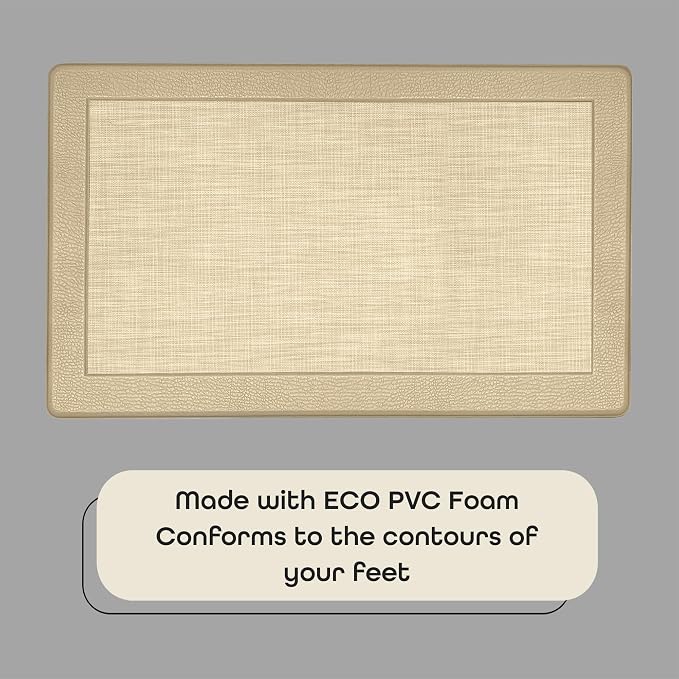 Anti-Fatigue Floor Comfort Mat - 18 x 30 Inch (Clarke Tan) - Non-Slip Kitchen Mats for Floor - Easy to Clean Cushioned Standing Mat for Bathroom & Office Desk - Achim Home Décor
