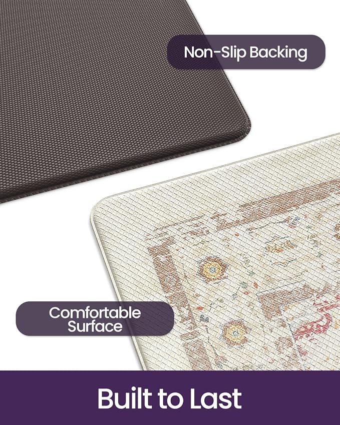 DEXI Kitchen Mats for Floor Cushioned, 23x35 Wide Runner Rug Non Slip, Waterproof Soft Comfort Standing Padded Anti Fatigue Decorative, Light Beige
