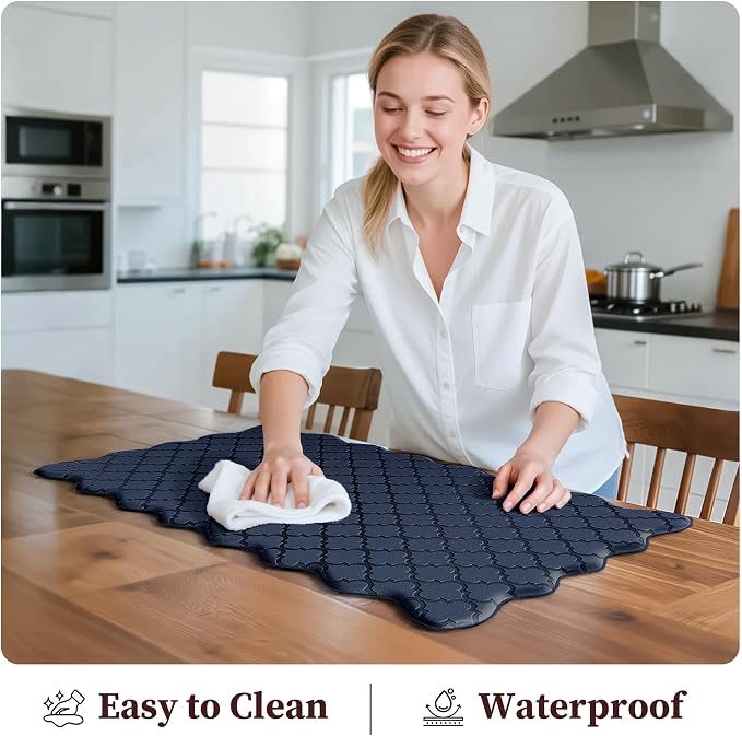 Arenarug Upgrade Scalloped Embossed Kitchen Mats for Floor 2PCS Cushioned Anti Fatigue Waterproof Foam Kitchen Rugs Non Slip Washable Comfort Standing Mat for Sink Laundry, 17.3"x30"+17.3"x47", Navy