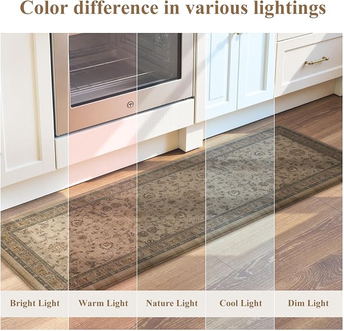 KIMODE Kitchen Floor Mats Anti Fatigue,Cushioned Rugs for Floor Sets of 2 | 17.3"x47"+ 17.3"x29",Brown,Farmhouse Rugs for Floor,Memory Foam Ergonomic Kitchen Mat Non Slip for Laundry Office Bathroom
