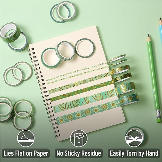 Mr. Pen- Washi Tape Set, 21 Rolls, Assorted Sizes, 5.5 Yards/Roll | Washi Tape for Scrapbook, Arts, Crafts, Journals and Planners, Greenery Summer Design