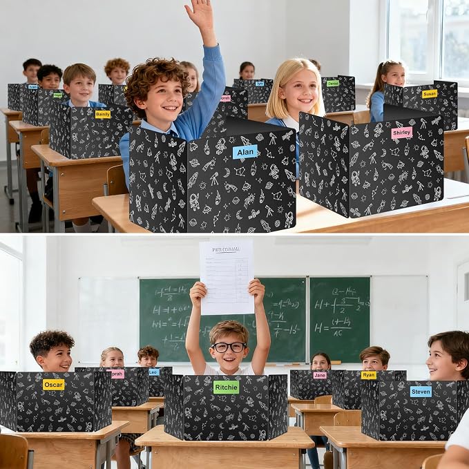 Black 24-Pack Desk Dividers for Students, Space Style Plastic Study Carrel Divider, Durable Testing Dividers for Classroom Teacher Supplies, Easy to Clean Privacy Shield Folder Boards for Student Desk